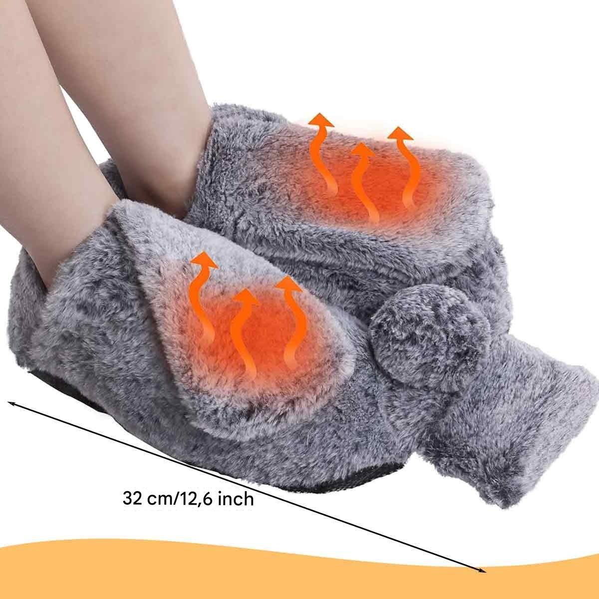 GELLDG Warmwaterkruik voor de voeten - Voetverwarmer - 2 liter elektrische voetverwarmer - Ultrazacht en warm - Unisex 2-in-1 voetverwarmingskussen - Warmte en bescherming in de winter - Afneembare pluche hoes - Grijs — cadeau in Elektronica - foto 2