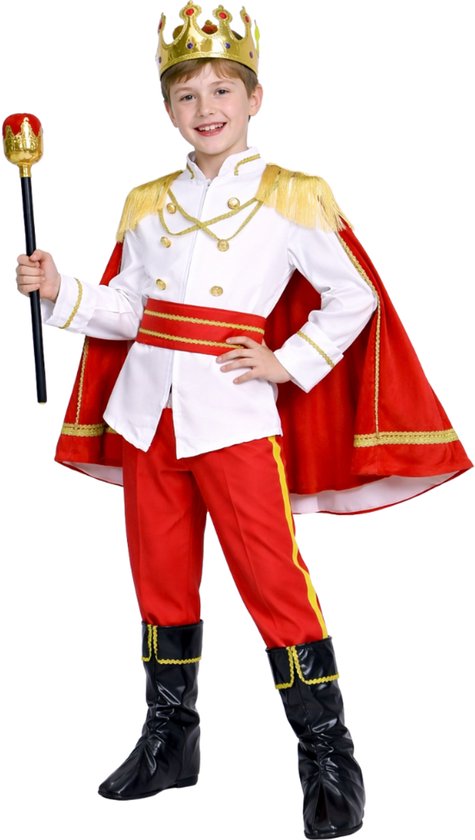 Joya Kids® Luxe Prins Verkleedkleding Kind | Koning Kostuum voor Jongens | Compleet Verkleedpak met Cape, Kroon, Staf & Schoenhoezen | Majesteit Pak Kinderen | Carnaval, Verkleedfeest, Schooltoneel | Maat 150