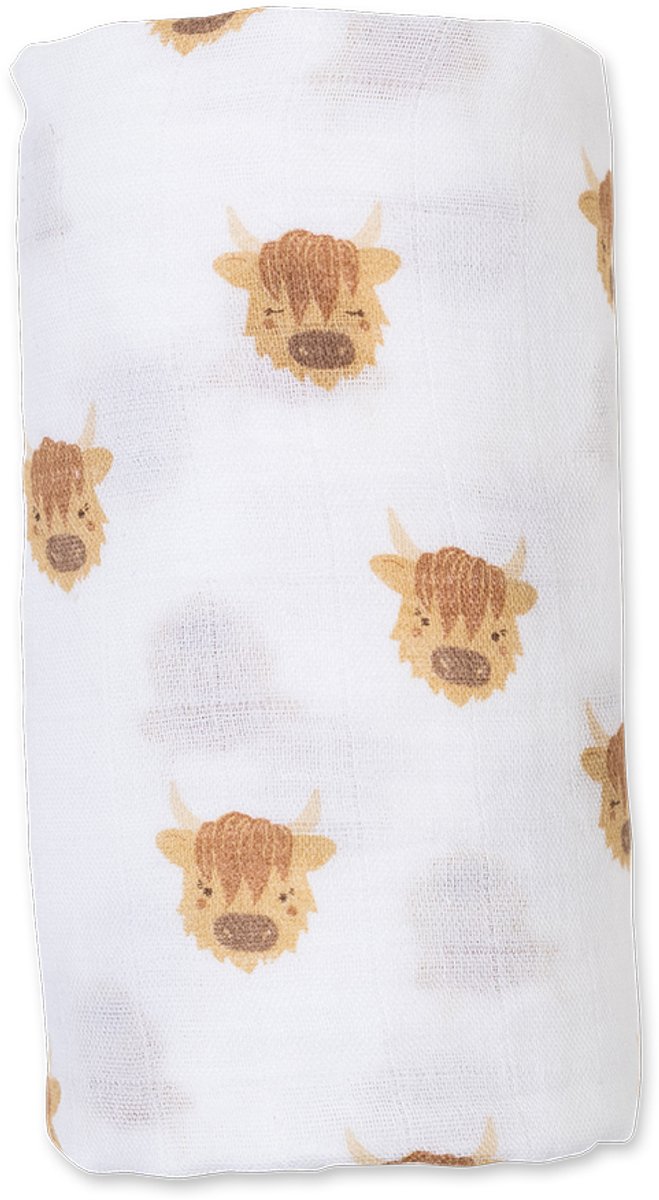 Lulujo - Hydrofiele Doek - Swaddle - Katoen - 100x100 cm - Highland Cow - Kraamcadeaus - Babydekens - Babycadeaus - Tetradoeken - Zwangerschapscadeau