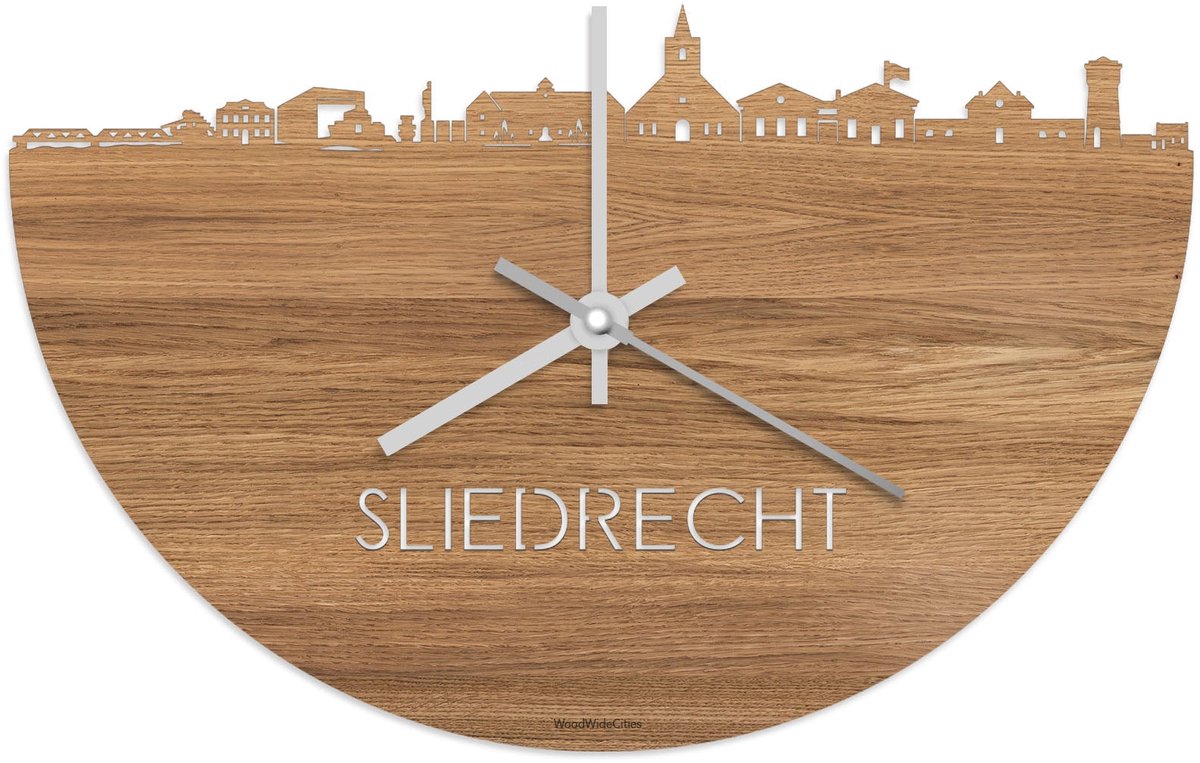 Skyline Klok Sliedrecht Eikenhout - Ø 40 cm - Stil uurwerk - Wanddecoratie - Meer steden beschikbaar - Woonkamer idee - Woondecoratie - City Art - Steden kunst - Cadeau voor hem - Cadeau voor haar - Jubileum - Trouwerij - Housewarming -