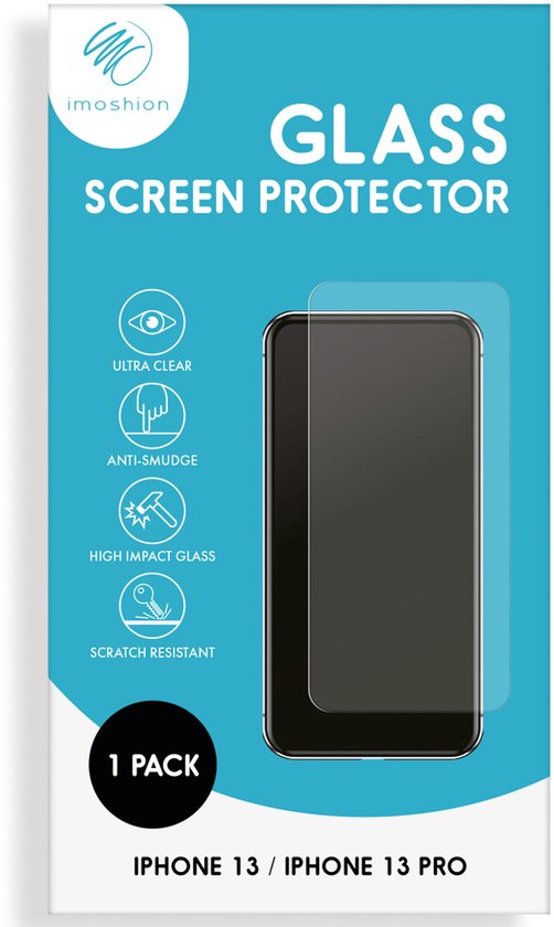 Imoshion Glass Screen Protector verpakking voor iPhone 13/13 Pro met iconen.