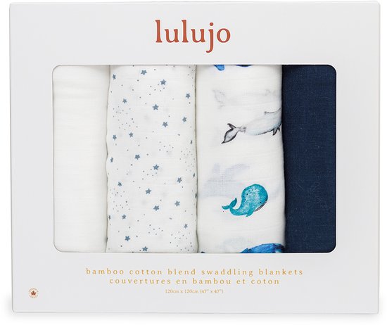 Lulujo - hydrofiele doeken - swaddle - bamboo - 120x120 cm - 4-pack - Whales & Stars van Merkloos — afbeelding 4