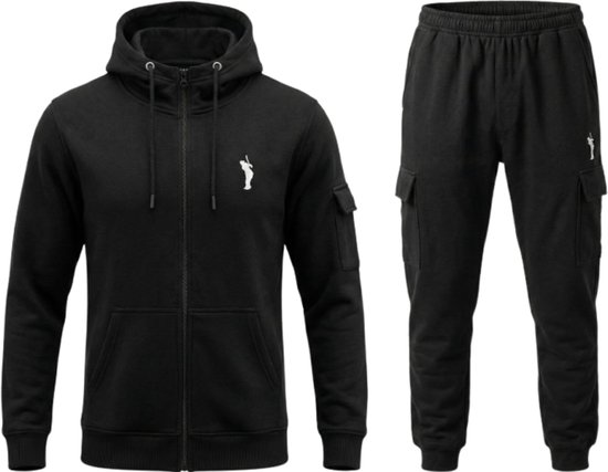 Hitman - Trainingspak Heren - Joggingpak Heren - Sportkleding Heren - Cadeau voor Man - Cargo Stijl - 7 Zakken - Katoen - Zwart - Maat XXL
