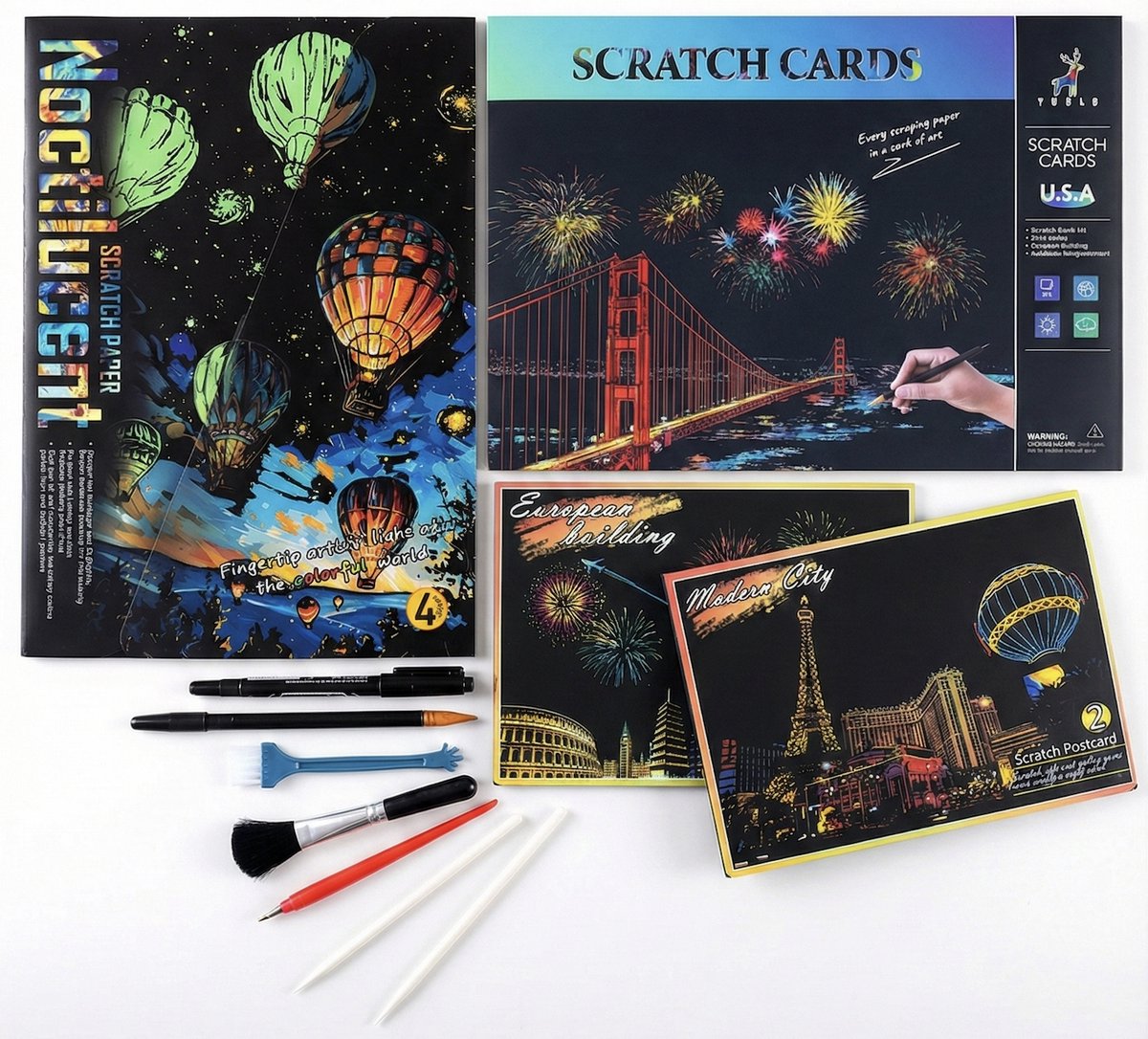 Scratch Art 3 in 1 XL Voordeelbundel | Startersset / Cadeaupakket | Magic Kras Tekeningen Kraskaarten Krasfolie Kraskaart | Scratch Art | Knutselen Tekenen | Painting Schilderen op Nummer Diamond Painting
