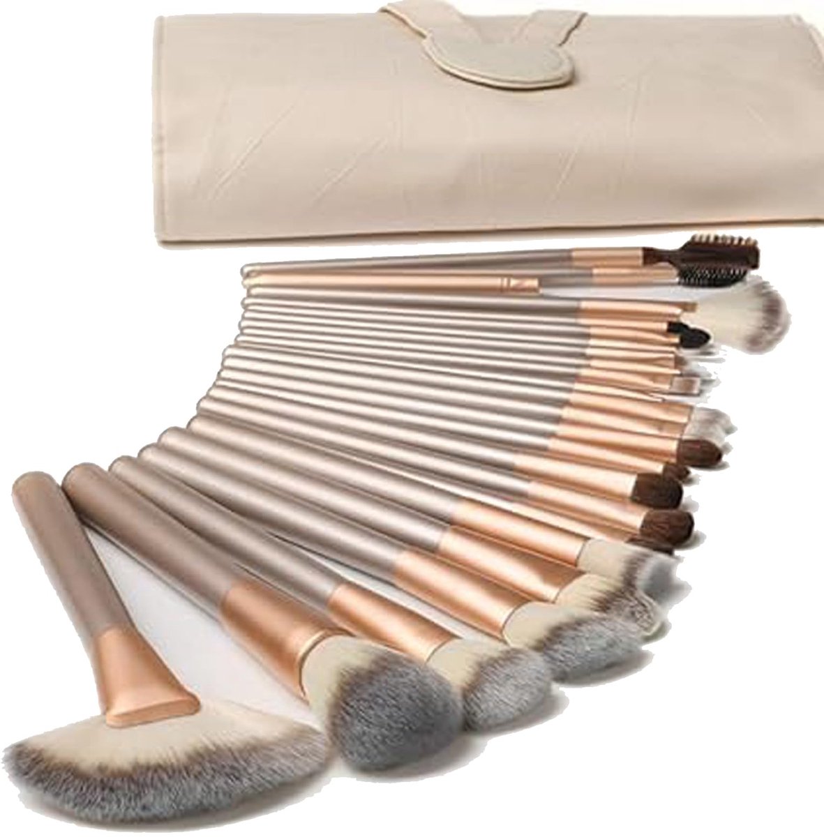 Ynkkvre - Make Up Kwasten Set - Make Up Kwasten - Make Up Brush - Kwasten Set - Professionele Make Up Kwasten Set - 18-delige veganistische set - Lederen opbergtas - Antislip handgrepen - Geschikt voor gevoelige huid