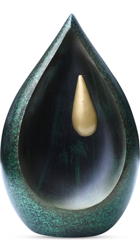 Groene druppelurn met gouden binnenste druppelvorm.