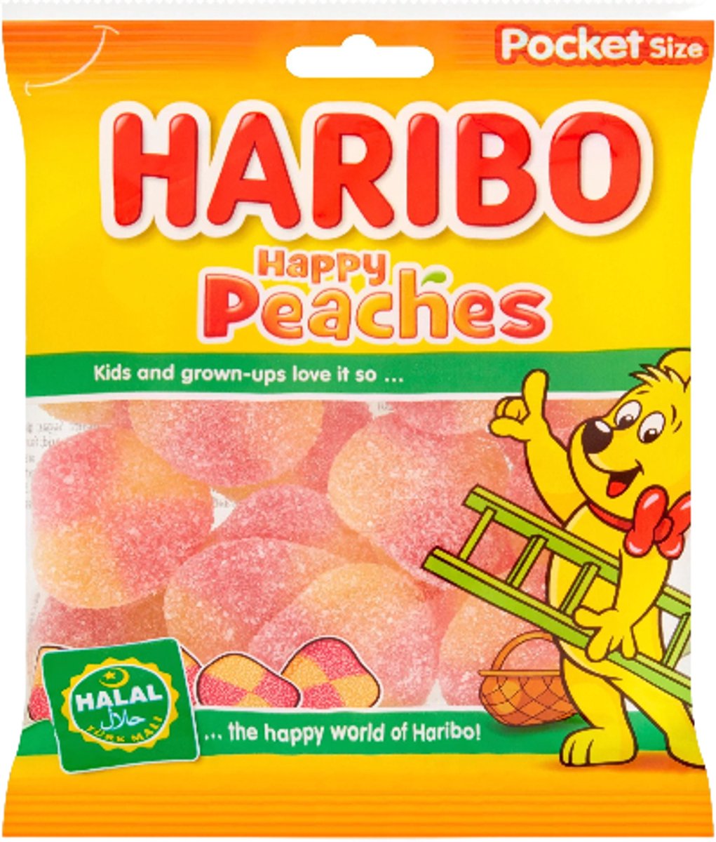 Haribo Peaches – Perziksmaak Fruitgom – Halal - 24 x 100 g Voordeeldoos