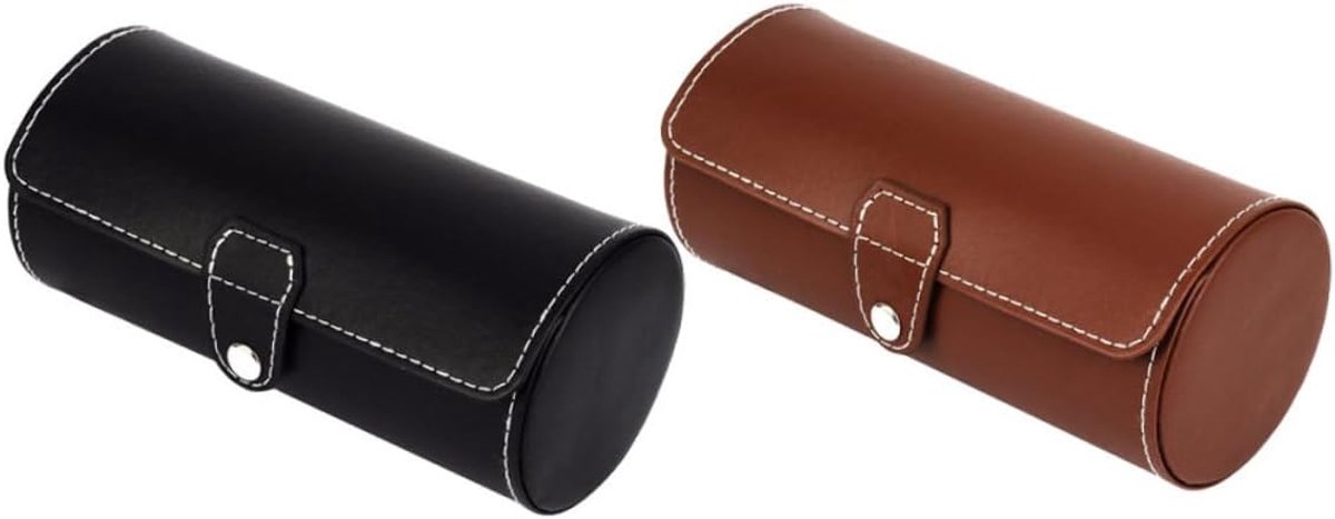 Horloge standaard-horloge houder-2-delige draagbare horlogehouder - reishorlogeopbergdoos - lichtgewicht ontwerp voor mannen en vrouwen - zwart-bruin - 19x9 cm