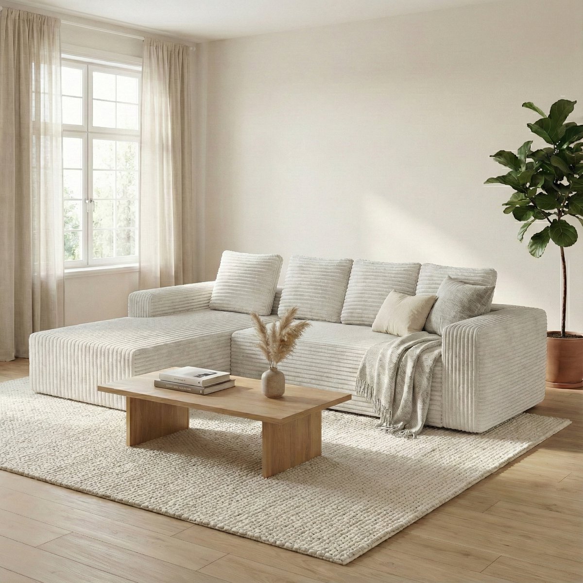 Bladez Moderne Corduroy sofa, 3-zits, modulaire L-vormige hoekbank met voetenbank, zonder montage, cloud gestoffeerde bank, banken te combineren, voor woonkamer (groen, 3-zits 1