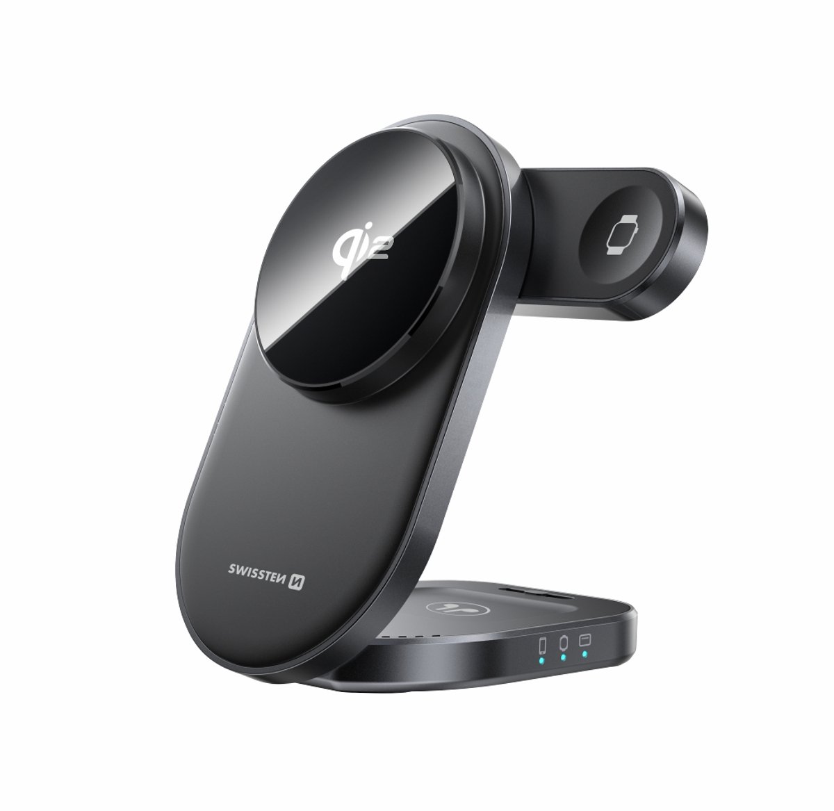 Swissten Magbase 3 in 1 Draadloze Oplader Opvouwbaar - 27W - Geschikt voor iPhone 12/13/14/15/16/17, Airpods en Apple Watch - Zwart