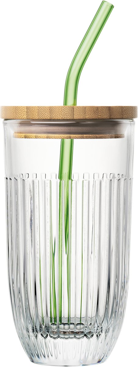 La Rochère OUESSANT SMOOTHIE GLAS 45CL MET DEKSEL GLAZEN RIETJE EN BORSTEL