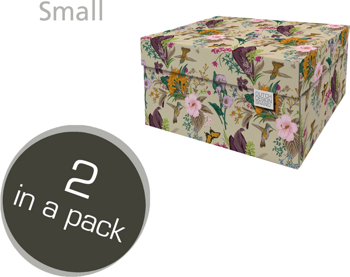 Dutch Design Brand - Dutch Design Storage Box Small - Opbergdoos - Opbergbox - Bewaardoos - Bloemen, Kolibrie, Vlinders - Botanical