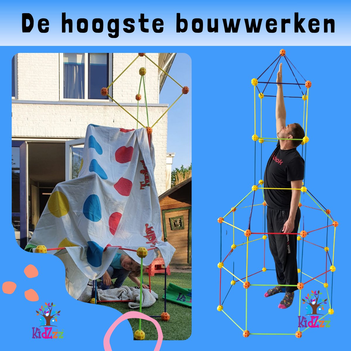 KidZzz® Gigafort XXL Uitbreidingsset - Bouw nóg grotere forten- Uitbreiding - Upgrade - Set met Extra lange Stokken - Extra grote Draagtas - Bouwspeelgoed - Hut bouwen - Speeltent - STEM speelgoed - Constructiespeelgoed - Bouwset - 45 onderdelen — afbeelding 17