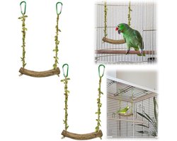 2 pack zitstokken voor vogels - oefenrek voor papegaaien - hangend speeltje - accessoire voor vogelkooi - kleine houten schommel - met ophanggesp - geschikt voor papegaaien, kanaries en dwergpapegaaien (20*18 cm)