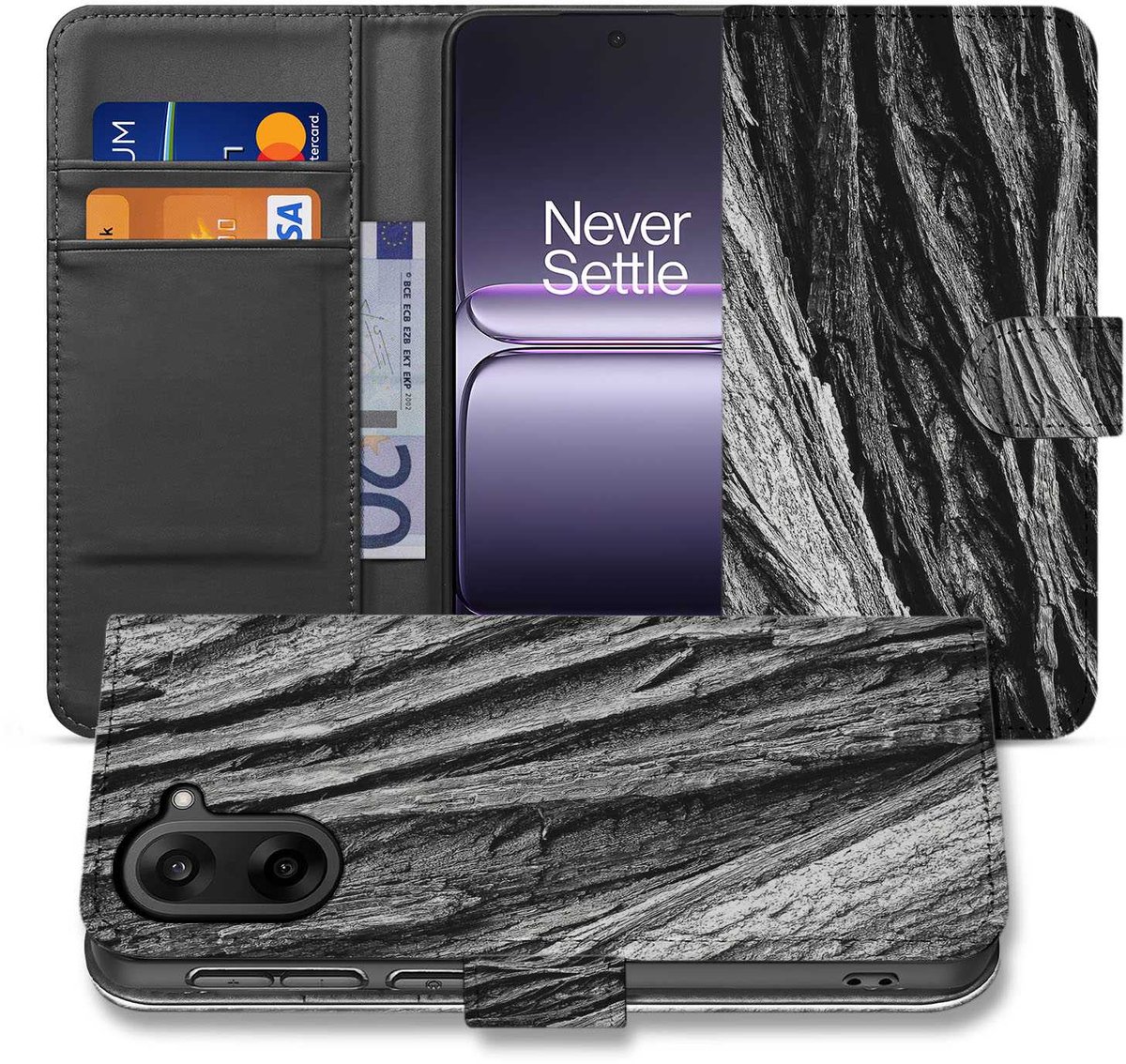 Boomschors Grijs Rustiek Bookcase Hoesje voor OnePlus Nord CE 5