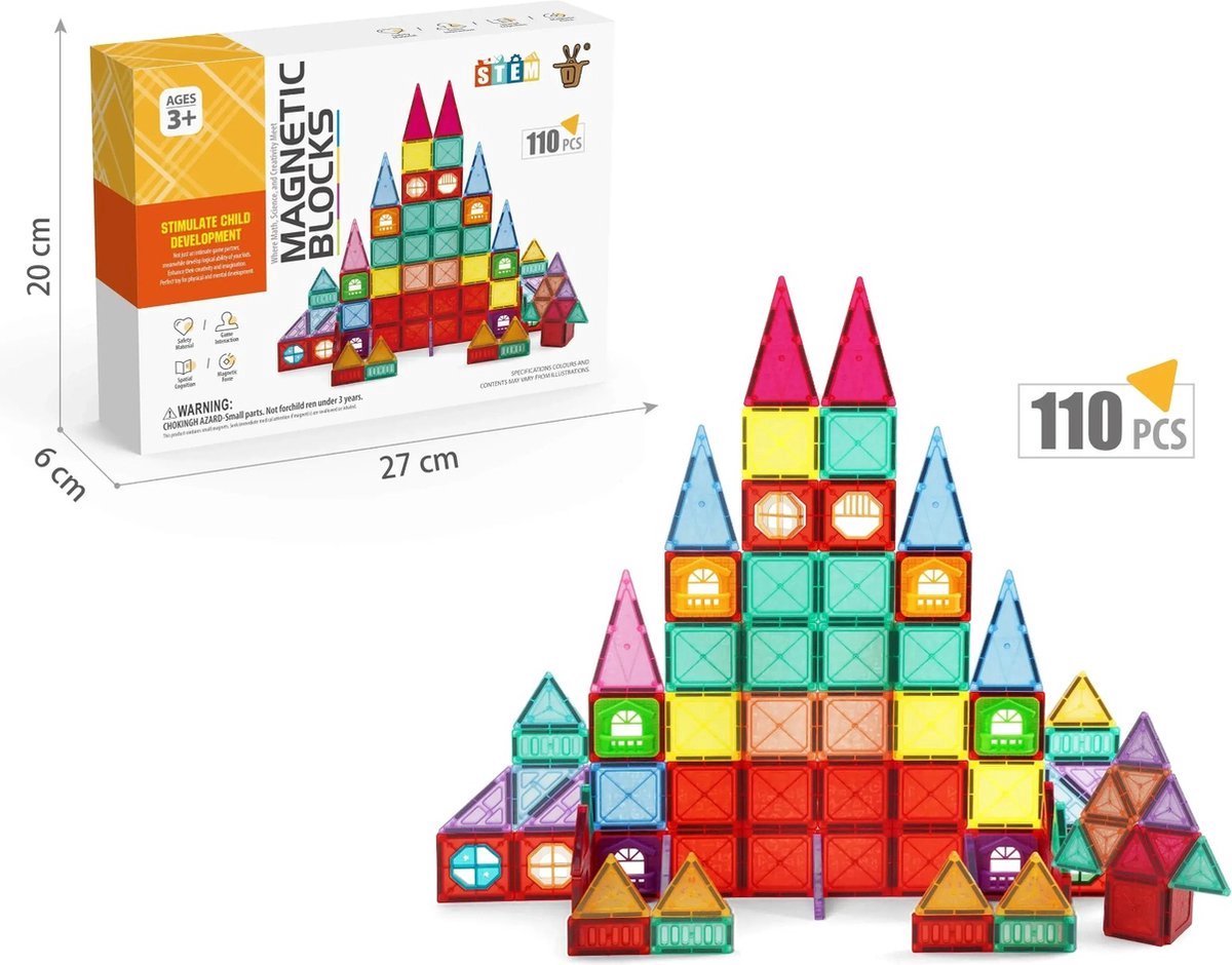 YAR Magnetische Tegels – 110-delige Bouwset – Educatief Speelgoed – Voor Kinderen 3-12 Jaar – Inclusief Opbergdoos & Inspiratieboekje
