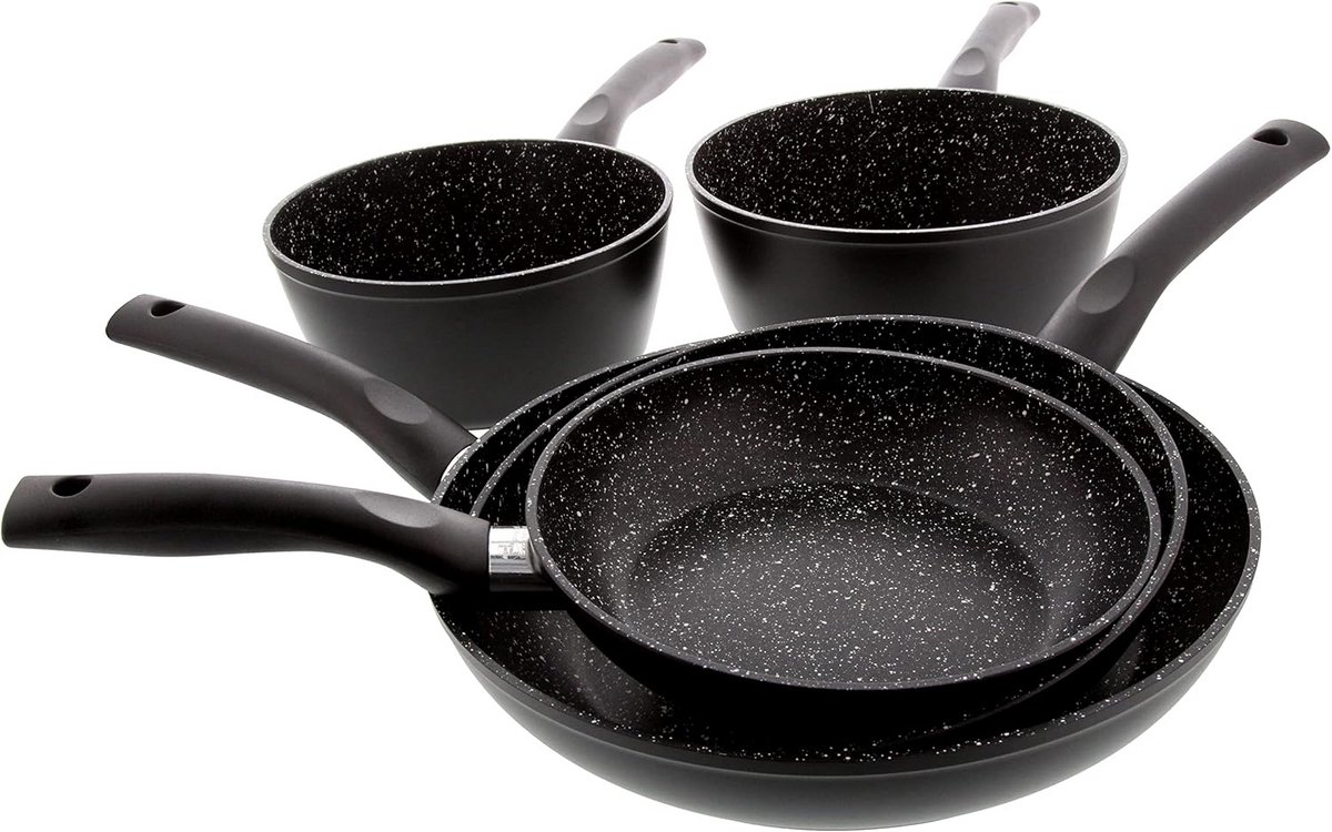 Set van 5 Pannen en Potten in Steenlook - Ideaal voor Koken en Bakken