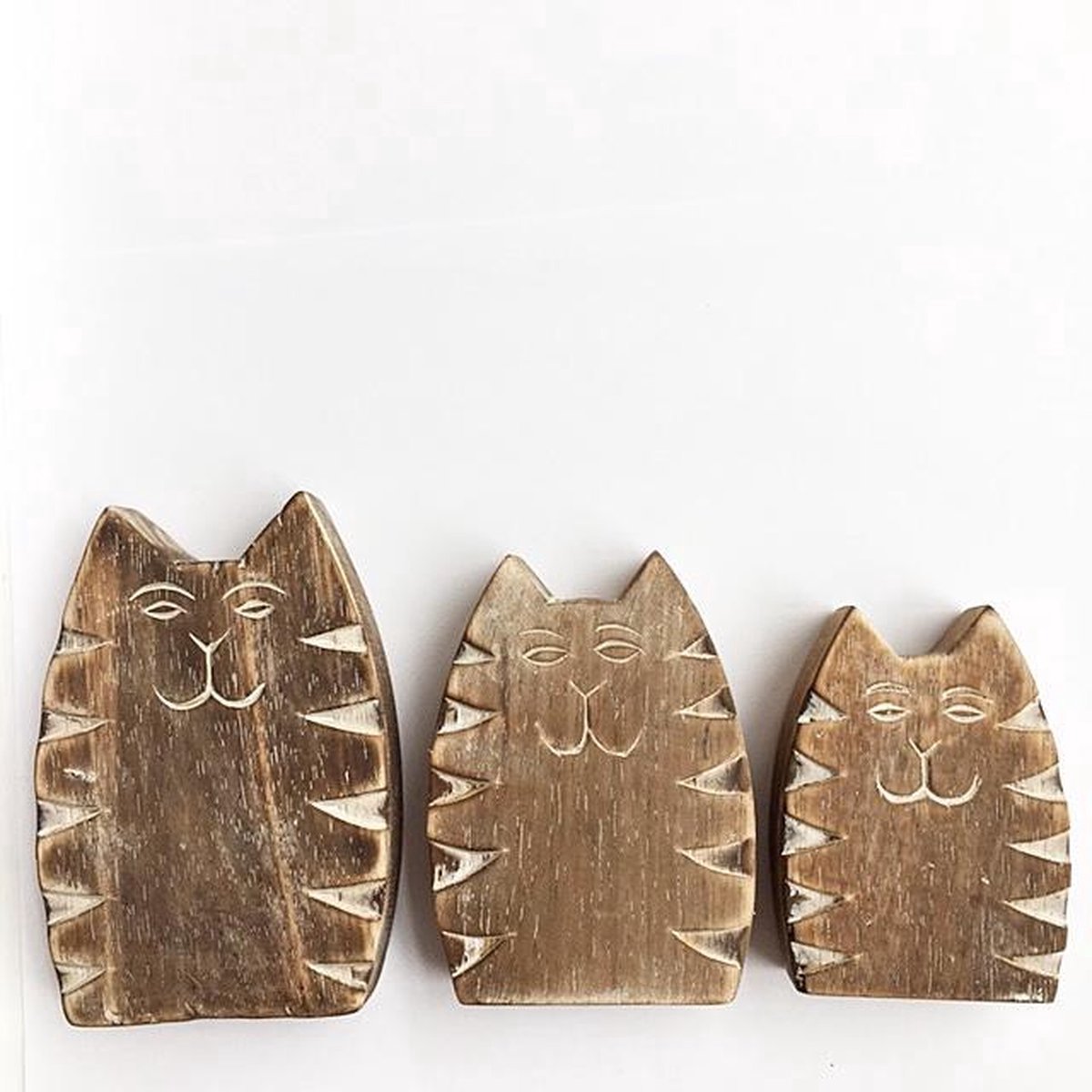 Woodart set van houten poesjes 8,10,12 cm Naturel poes kat set decoratie beeld