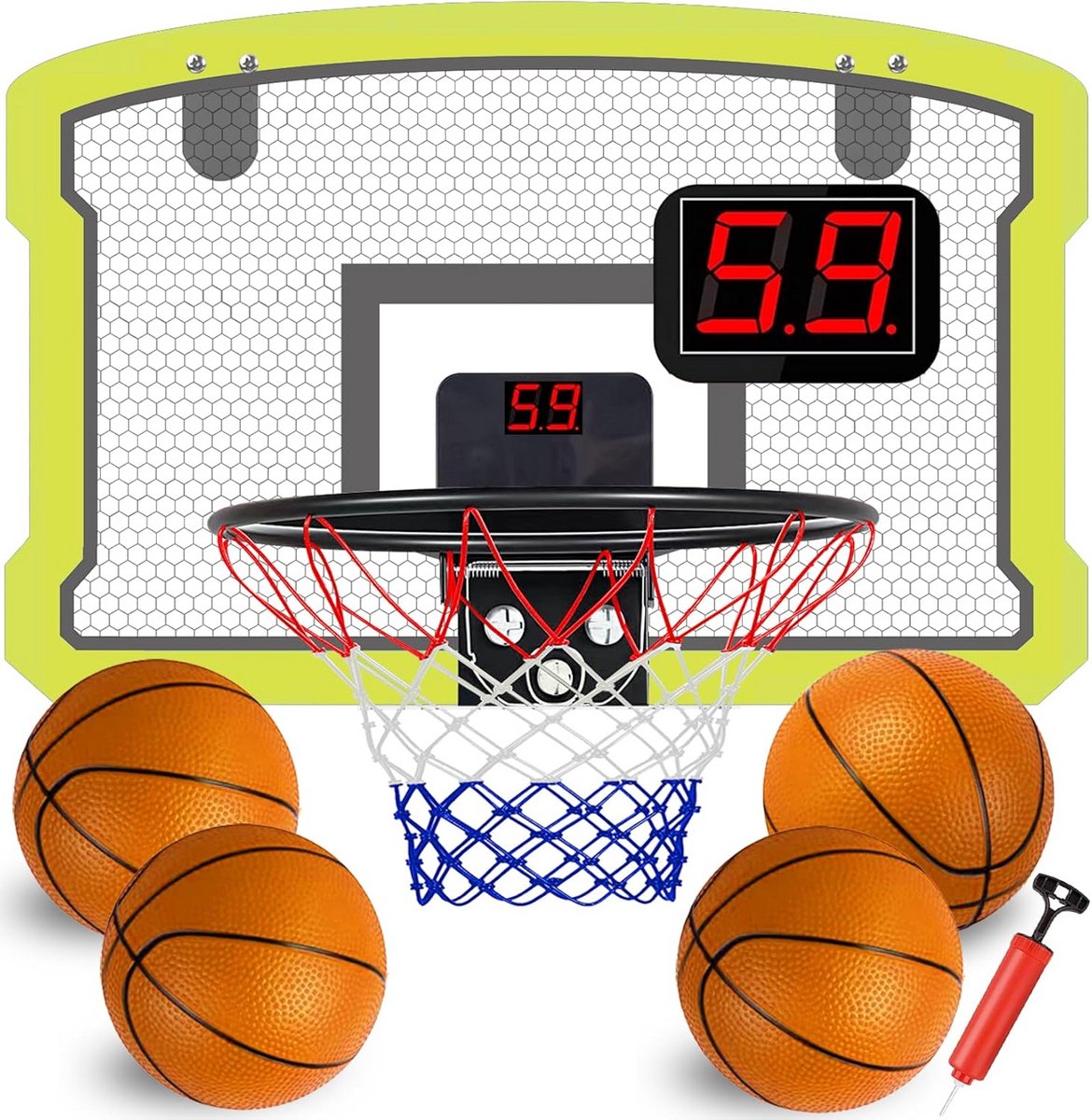 Mini-basketbalmand voor binnen met elektronische scorer en 4 ballen - ideaal speelgoed voor kinderen