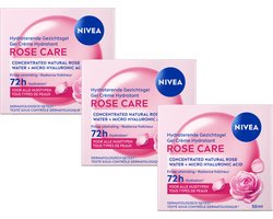 NIVEA Hydraterende Gezichtsgel Rose Care - Moisturizer met Rozenwater & Hyaluronzuur - Hydraterend Gel - 3x 50ml