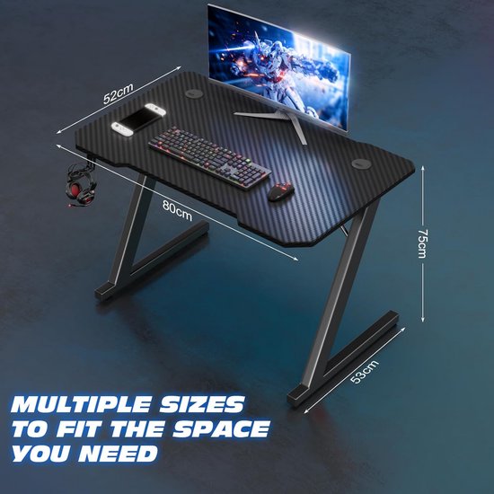 Ergonomische Gaming Desk 80x52CM met Carbon Fiber Oppervlak en Hoofdtelefoon Haak — afbeelding 5