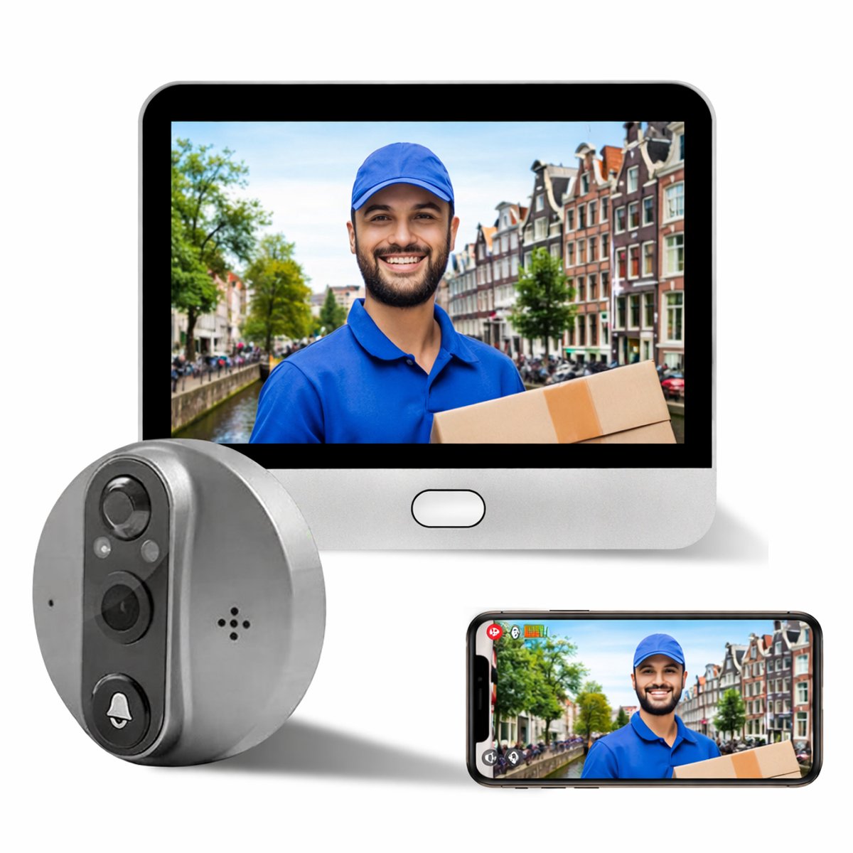 Narvie Q39 Deurspion Camera met Display – 1296P HD – Smart Life App – 2-Way Audio – PIR Bewegingsdetectie – Nachtzicht – 140° Groothoek – Alexa & Google Assistant