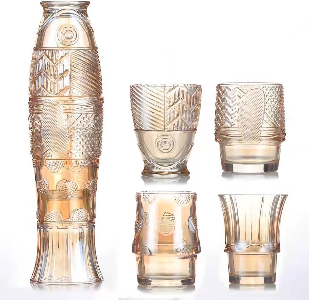 Stapelbare Koi Vis Glazen - Set van 4 Stuks, 90 ml, Amber, Decoratieve Drinkglazen