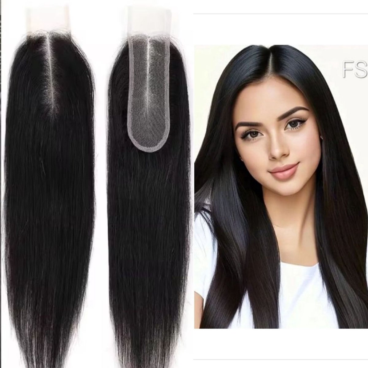 Frazimashop 2x6 Lace Closure Steil – 16 Inch – Braziliaans Human Hair – Midden Scheiding