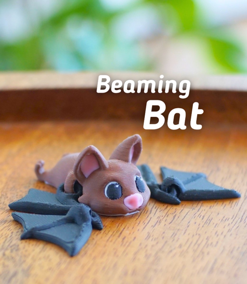 Stralende Vleermuis 3D Print - Vera's Arts & Dice - Beaming Bat 3D Print - Speelgoed - Verzamelobject - Vleermuizen Figuur - Bruin Zwart Grijs Roze Wit