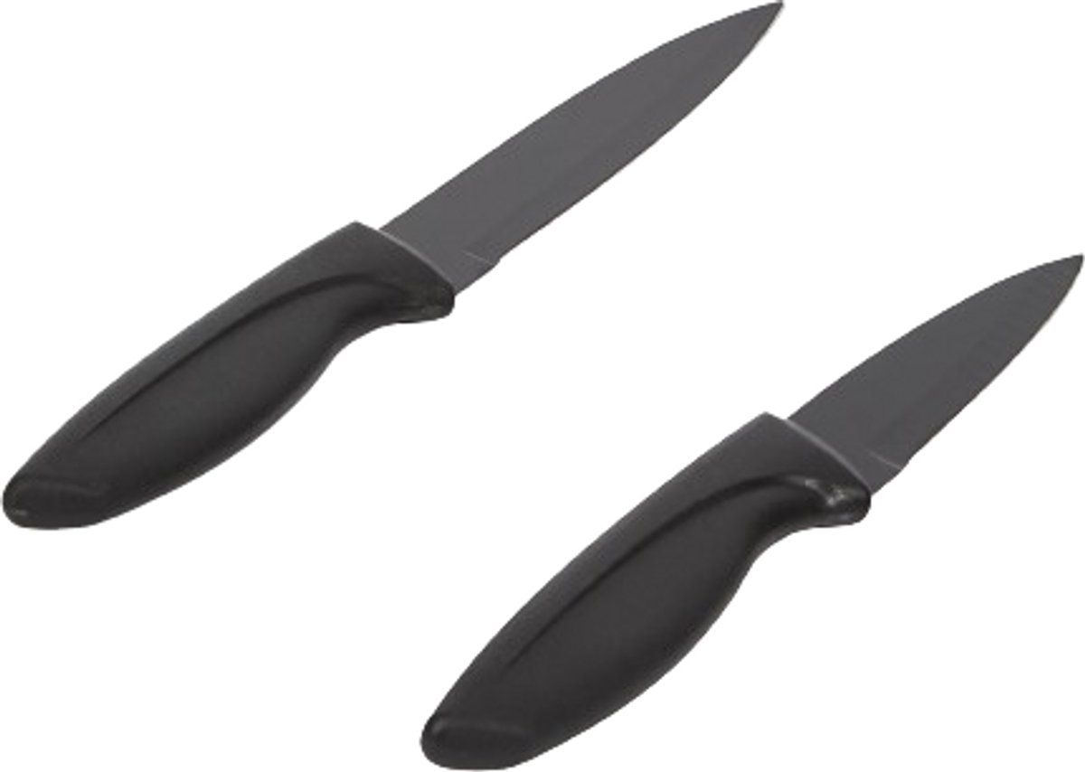 Keukenmessenset / Groenten en aardappelschilmes - Lemmet 8,5 / 12 cm - Mes met beschermhoes - Zwart - Set van 2