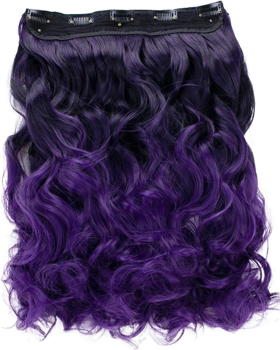 Wavy Clip In Hair Extensions 40cm - Zwart Paars