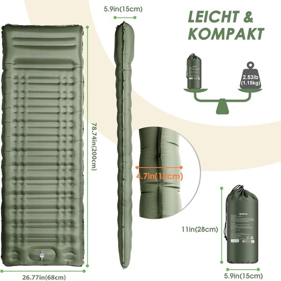 Slaapmat Zelfopblazend - Campingmatras Opblaasbaar - Campingbed - 1 persoon - Backpack Bed van Merkloos — afbeelding 5