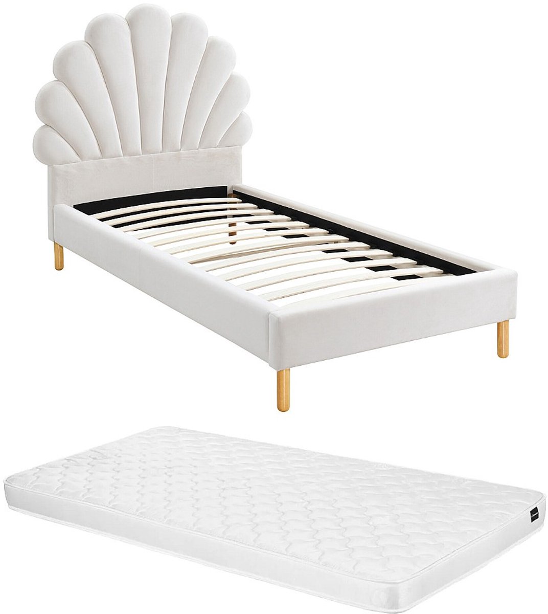 Vente-unique Bedframe fluweel wit 90 x 190 cm