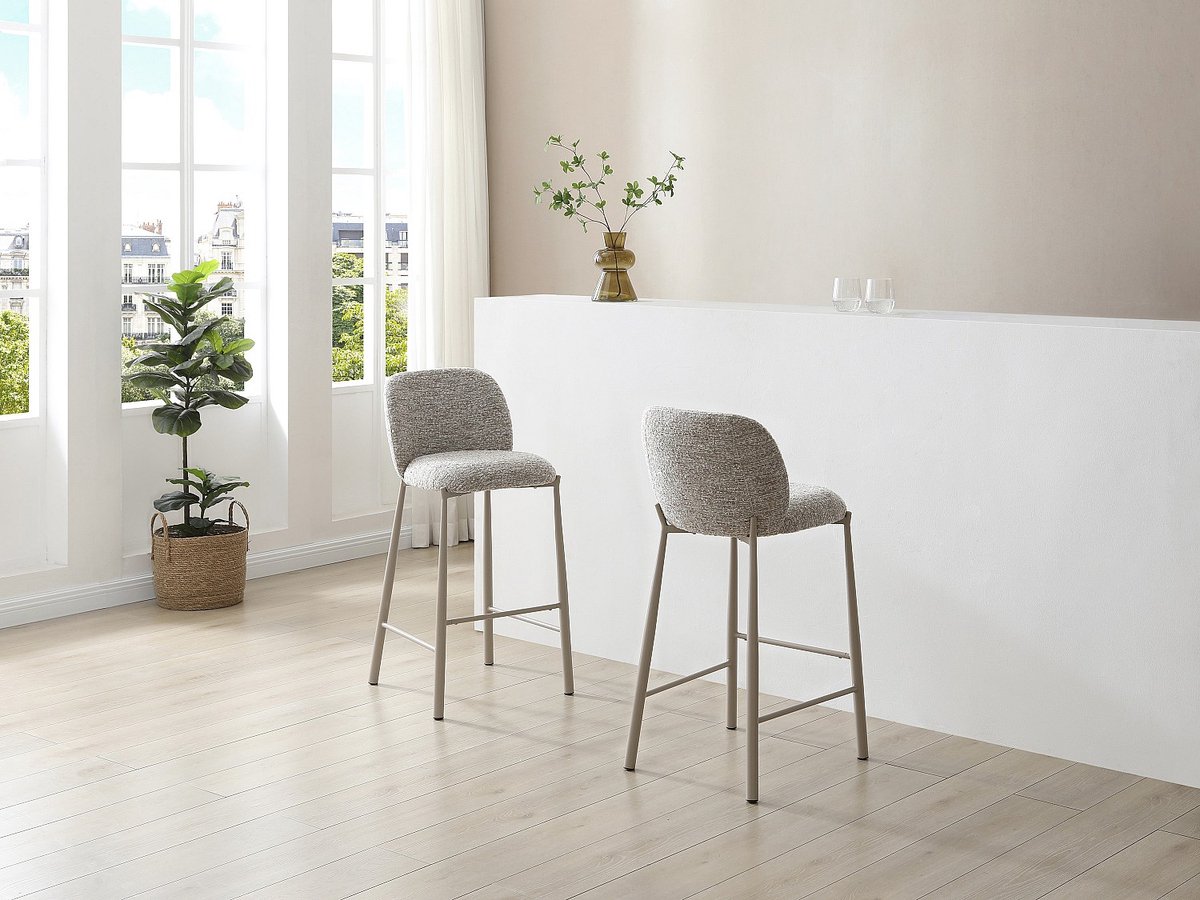 Vente-unique Set van 2 krukken in getextureerde stof en taupekleurig metaal - Beige - JIZAK