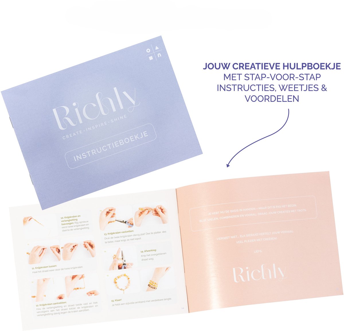 Richly® Katsuki Duo Kralen set - Armbandjes maken meisjes - gratis E-BOOK - Complete set & Premium Verpakking - 4500+ kralen - 8 Bedels & Gouden RVS-accessoires - Sieraden maken volwassenen - Letterkralen - Kralen ketting - Knutselen meisjes — afbeelding 7