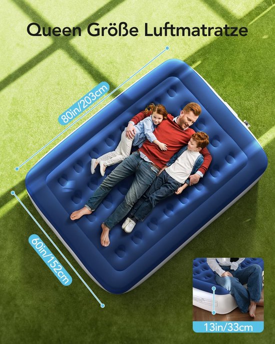 Famanu – Luchtbed voor 2 personen met geïntegreerde elektrische pomp - zelfopblazende luchtmatras met opbergtas - opblaasbaar bed voor camping - logeerbed - reizen en binnenshuis - 33 cm hoge matras — afbeelding 2