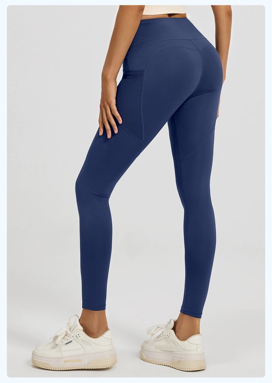 Nauwsluitende sportbroek - Hoogtaille Yoga broek met Zijzakken - Zachte en Rekbare Gemengde Stof, Ademend en Comfortabel - Skinny Fit met Elastische Taille - Geschikt voor Yoga, Fitness, Wandelen en Dagelijks Gebruik(Donkerblauw, maat L) van Merkloos — afbeelding 5
