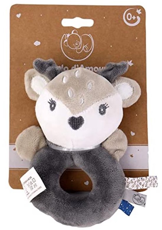 Knuffel Rammelaar Hertje - Baby Speeltje - Baby Geruststellen - Zachte Fleece Textuur - 13 cm - Grijs — afbeelding 3