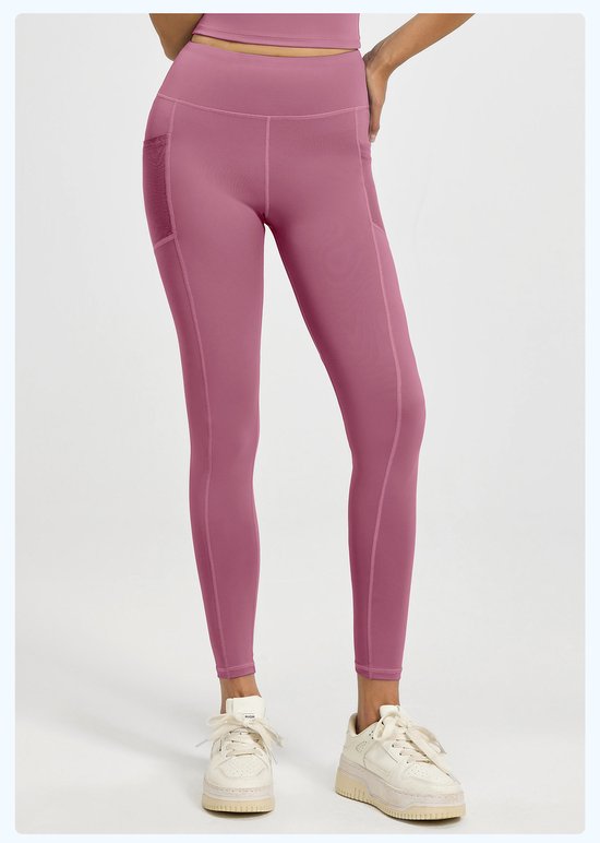 Nauwsluitende sportbroek - Hoogtaille Yoga broek met Zijzakken - Zachte en Rekbare Gemengde Stof,Ademend en Comfortabel - Skinny Fit met Elastische Taille - Geschikt voor Yoga, Fitness, Wandelen en Dagelijks Gebruik(Donkerroze, maat XL) — afbeelding 3
