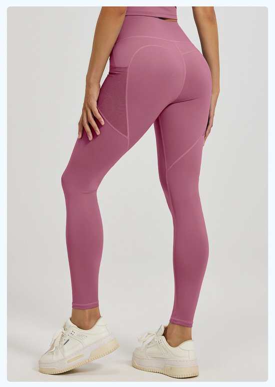 Nauwsluitende sportbroek - Hoogtaille Yoga broek met Zijzakken - Zachte en Rekbare Gemengde Stof,Ademend en Comfortabel - Skinny Fit met Elastische Taille - Geschikt voor Yoga, Fitness, Wandelen en Dagelijks Gebruik(Donkerroze, maat XL) — afbeelding 5