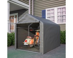 Aafinity Fietsberging – Fietsenhok – Fietsenstalling Voor In De Tuin – Fietsenberging Tuinkast – Waterdicht Pe – Stalen Constructie – Grijs – 160×220×165 Cm
