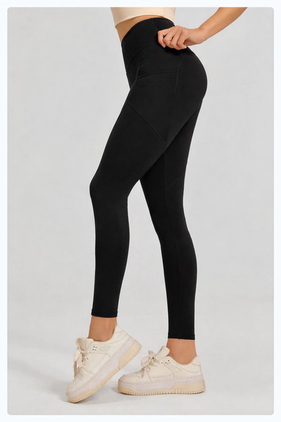 Nauwsluitende sportbroek - Hoogtaille Yoga broek met Zijzakken - Zachte en Rekbare Gemengde Stof, Ademend en Comfortabel - Skinny Fit met Elastische Taille - Geschikt voor Yoga, Fitness, Wandelen en Dagelijks Gebruik(Zwart, maat L) van Merkloos — afbeelding 5