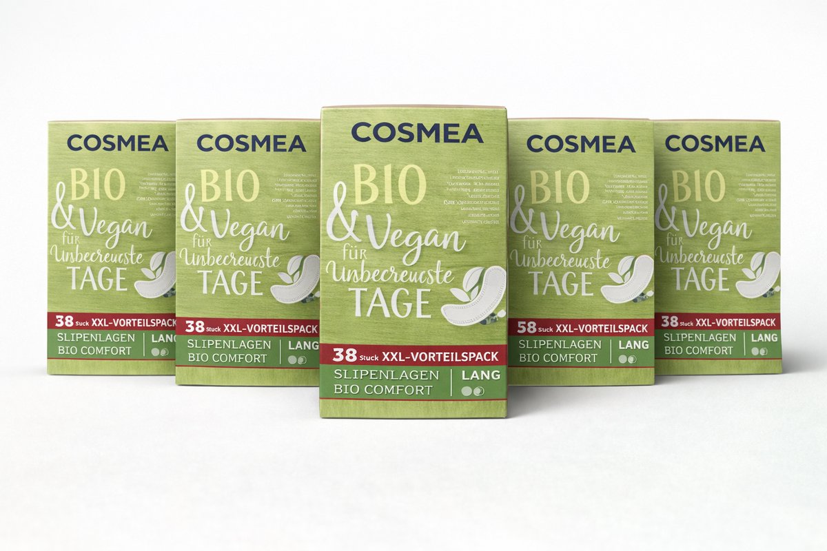 Cosmea® | 5 x 38 inlegkruisjes | LANG | 190 stuks | absorberend | biologisch katoen en vegan | zonder parfum | multipack