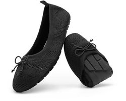Vrouwen Ballerina Schoenen, Vouwbare Flats met Strik, Ronde Neus Comfortabele Lichte Loafers, Gebreide Jurkschoenen, Zwart, 39.5 EU, 40 EU