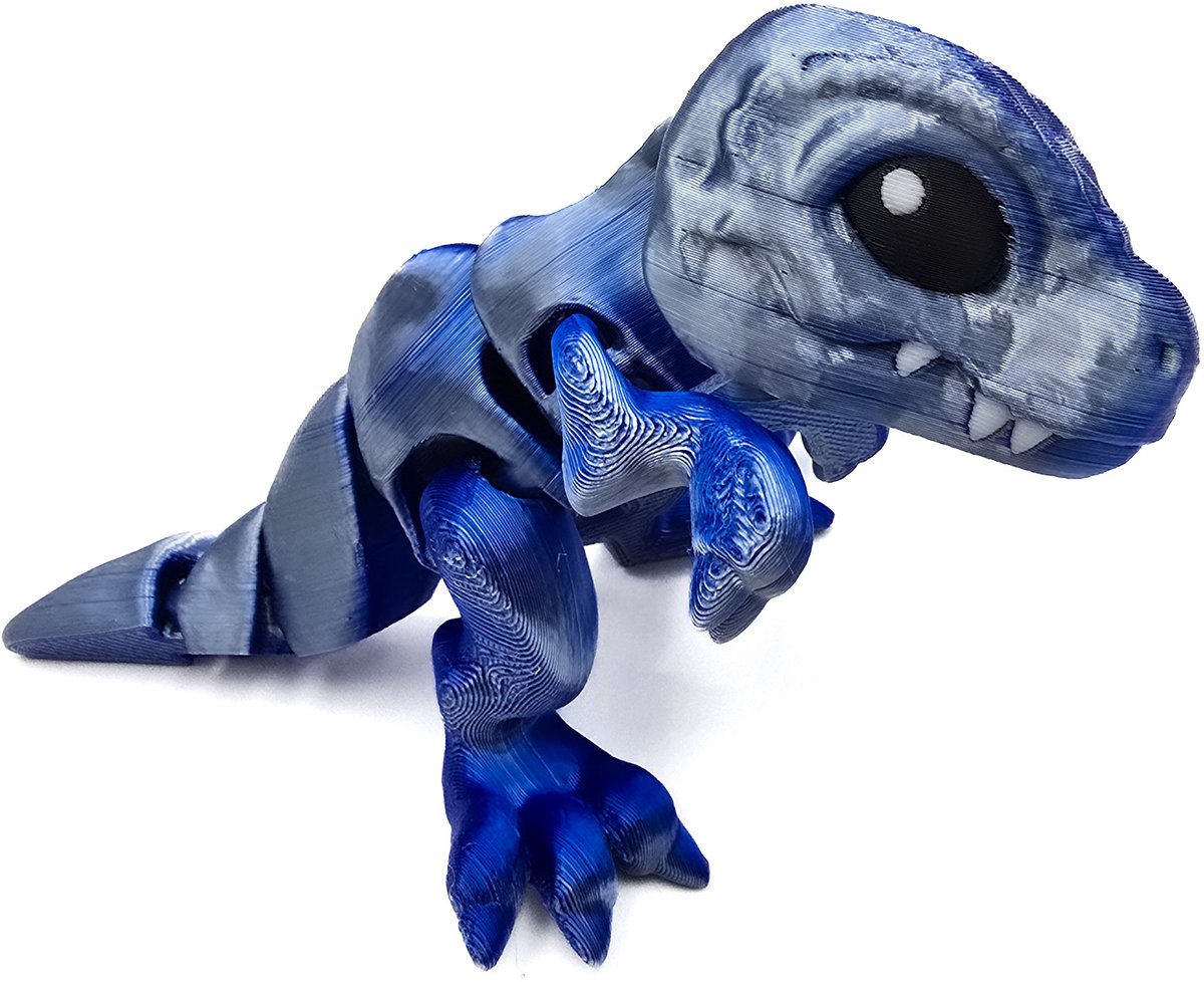 T Rex Blauw Zilver 3D flexi - Stoere dino - Cosmetalic - Dinosaurus T-rex - Cadeau tip - Stoer, Flexibel