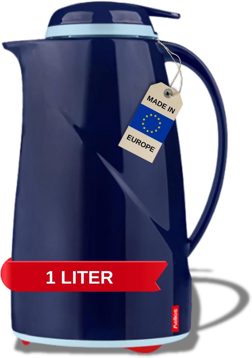 Kunststof Thermoskan 1 Liter met Drukknop Sluiting en Vaatwasserbestendig