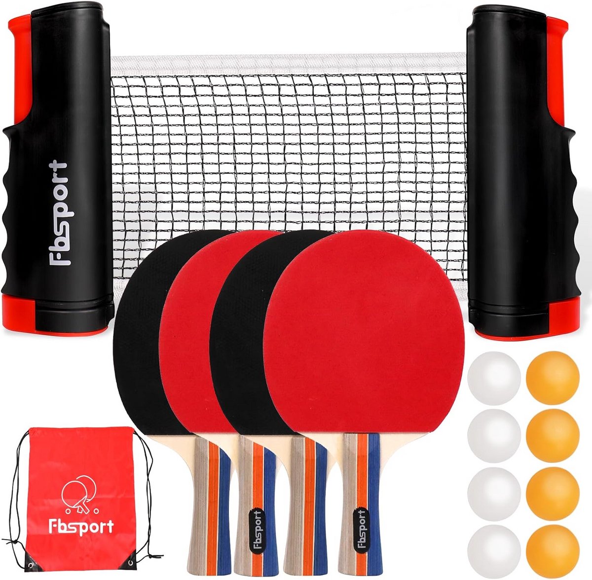 Tafeltennis Set - Pingpong Uitrusting - Binnen en Buiten Spelen - Intrekbaar Net - 4 Batjes 8 Ballen - Niet Gespecificeerd