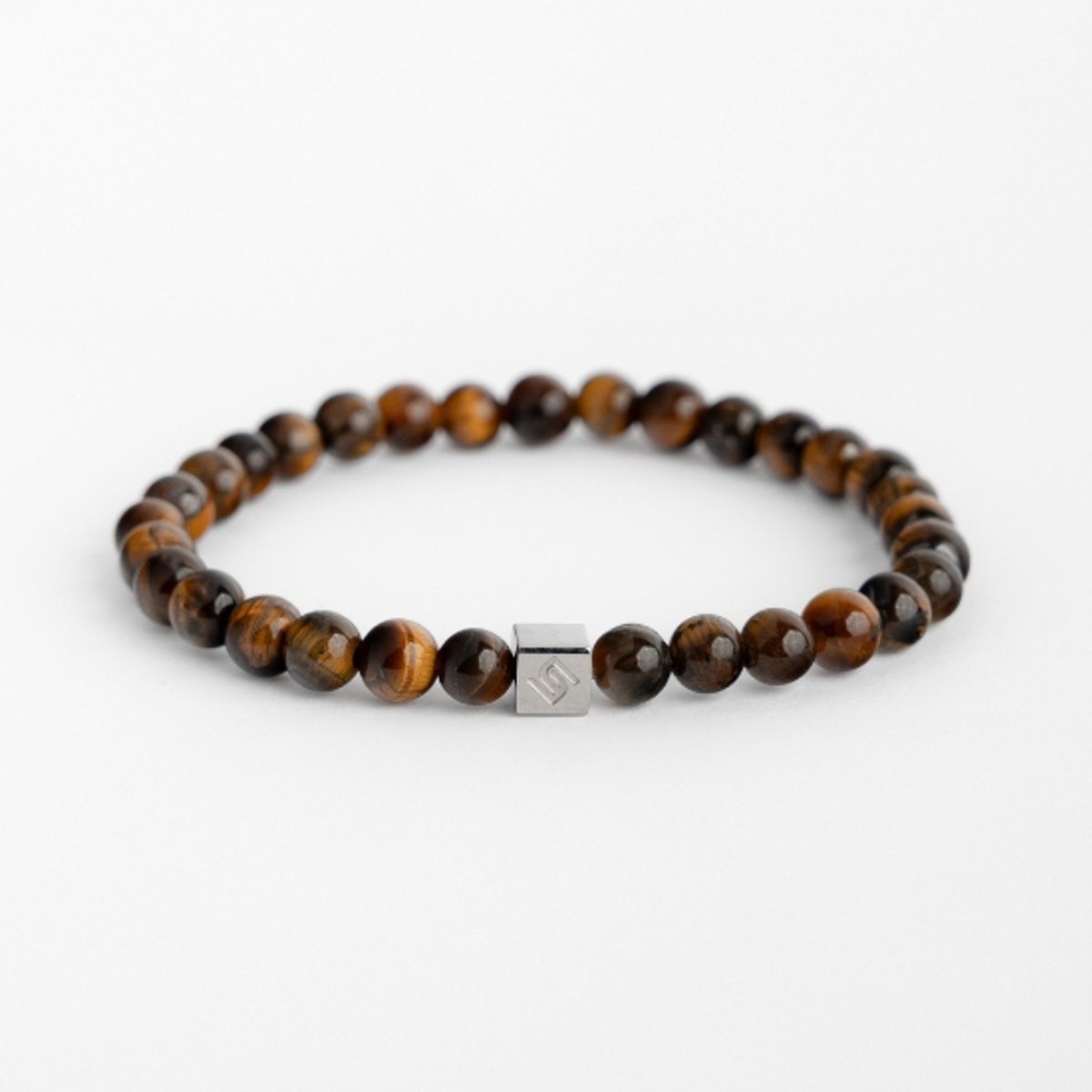Unreal Elements Tiger Eye Heren Armband Kralen - Natuursteen - 6mm - RVS Bracelet - 20 cm - Bruin - Cadeau voor Mannen