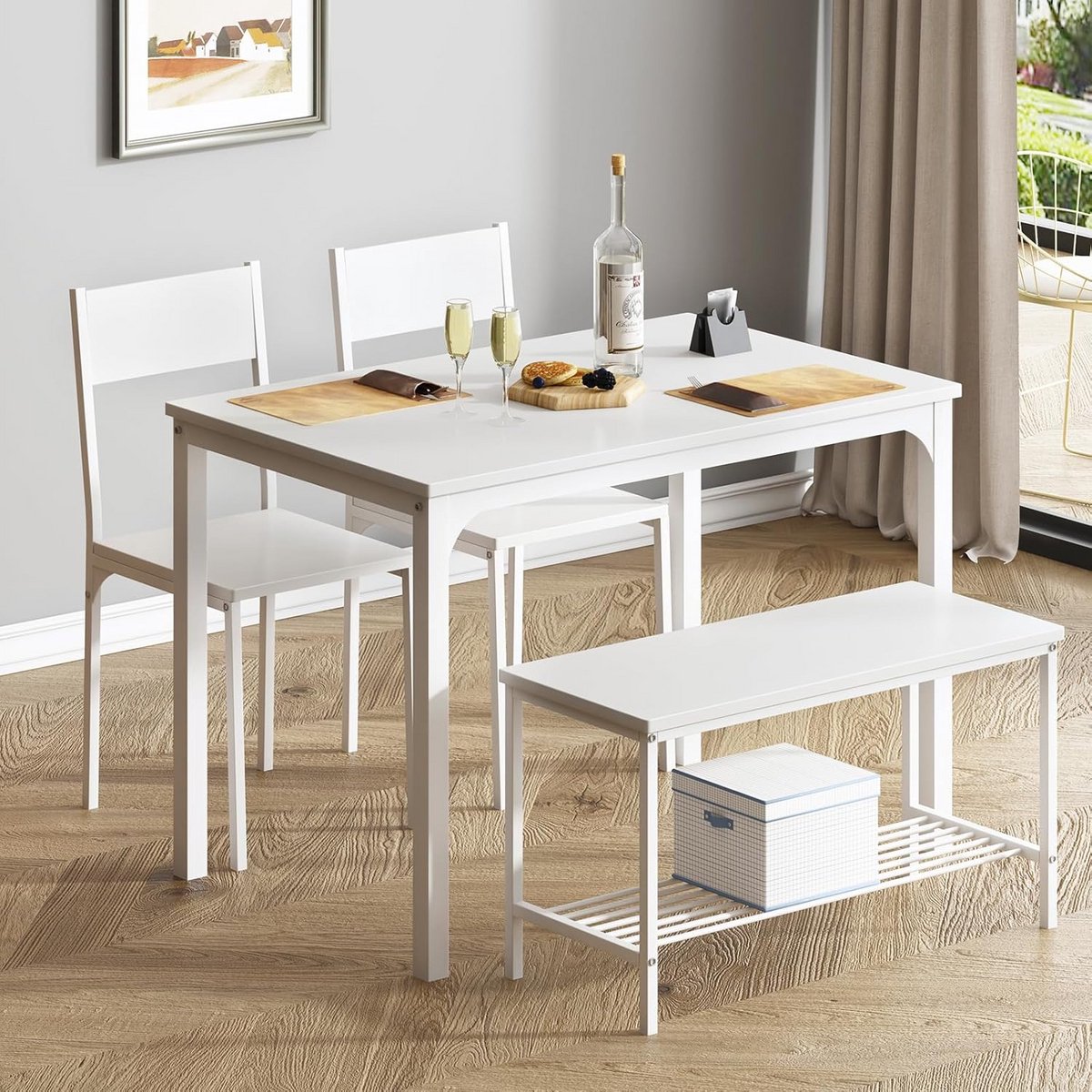Eettafelset voor 4 Personen met Bank en Opbergruimte - 110 cm