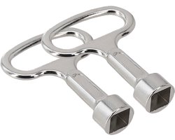 2x Sleutel voor kraan - 8x8 mm- RVS - Vierhoekig - Loodgieter sleutel - Radiator Sleutel - Chroom sleutel - Tapkranen